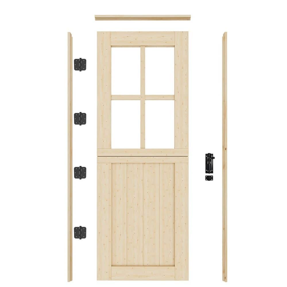 32 in. x 80 in. Universal/Reversible 4-Lite Clear Glass Unfinished Dutch Wood Prehung Front Door w/ Quick Assemble Jamb price history on PriceWatchPro
