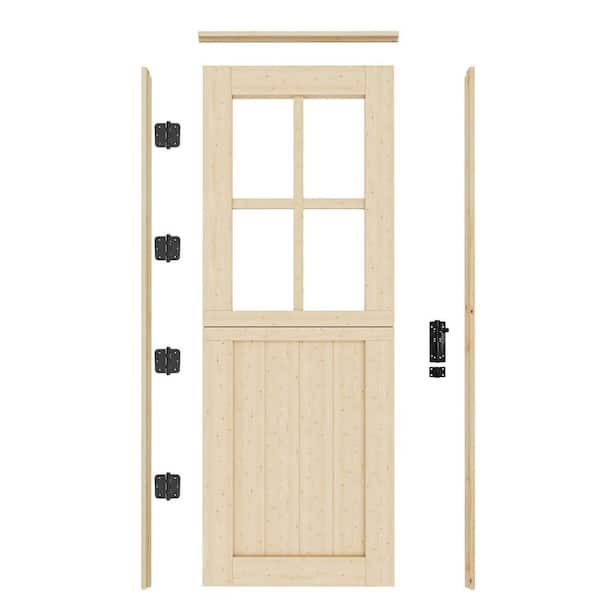 32 in. x 80 in. Universal/Reversible 4-Lite Clear Glass Unfinished Dutch Wood Prehung Front Door w/ Quick Assemble Jamb