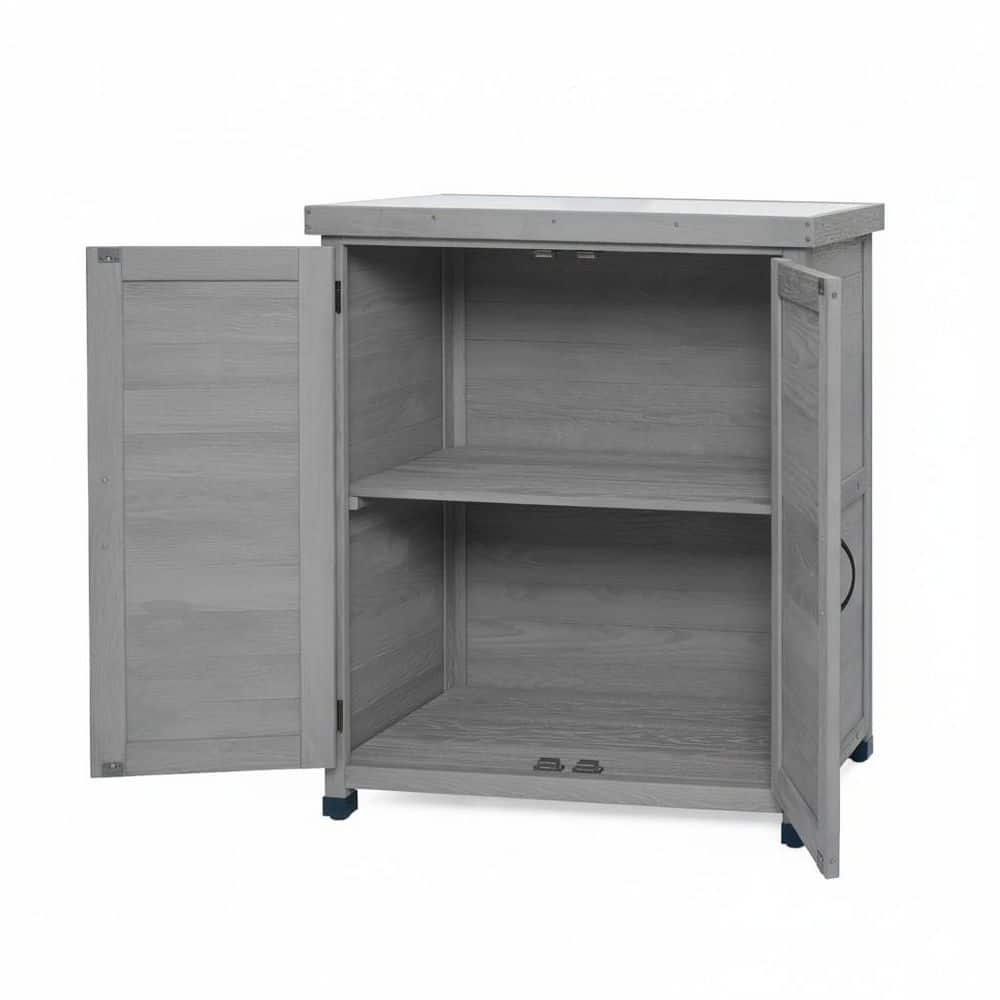 Rebekah 31.5 in. W x 36 in. H x 17 in. D 3-Shelf Wood Freestanding Cabinet in Grey