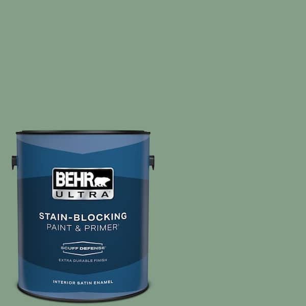 BEHR ULTRA 1 gal. #S410-5 Track Green Extra Durable Satin Enamel Interior Paint & Primer