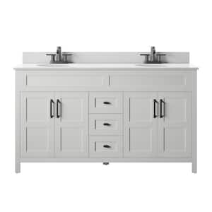 59.5 in. W x 20 in. D x 38.13 in. H Double Bathroom Vanity Side Cabinet in White with Stone White Top