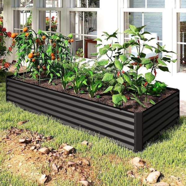 VAMOP Raised Garden Bed 96 x 48 x 18 in. Dark Gray Galvanized