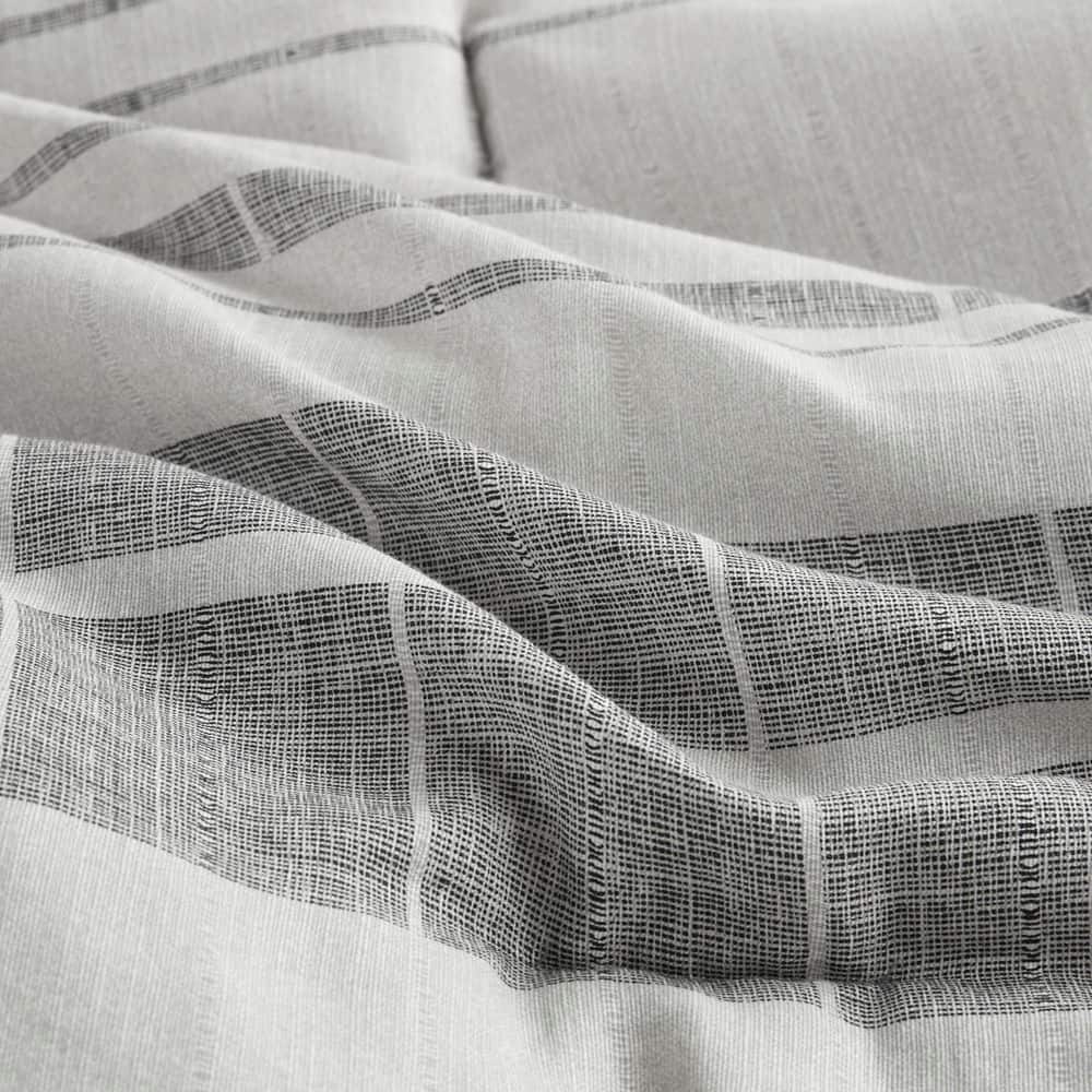 Full Gray Microfiber Striped Comforter Set with Throw Pillow