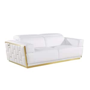 Amelia 89 in. Straight Arm Leather Rectangle Sofa in White