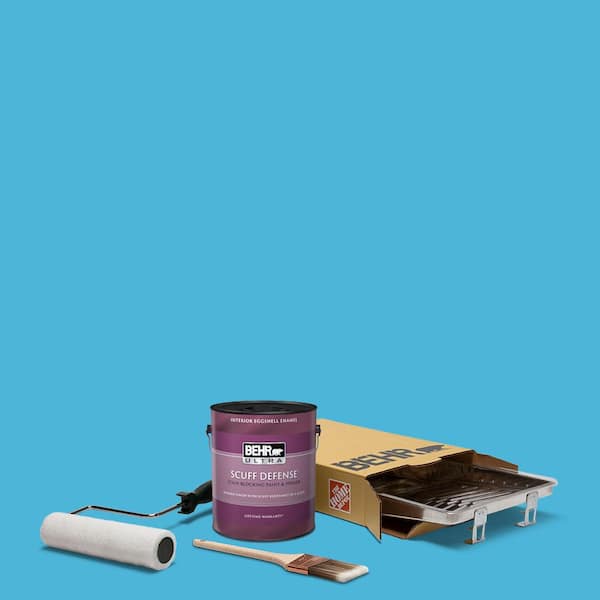 BEHR 1 gal. #P490-4 Aztec Sky Ultra Eggshell Enamel Interior Paint and 5-Piece Wooster Set All-in-1 Project Kit