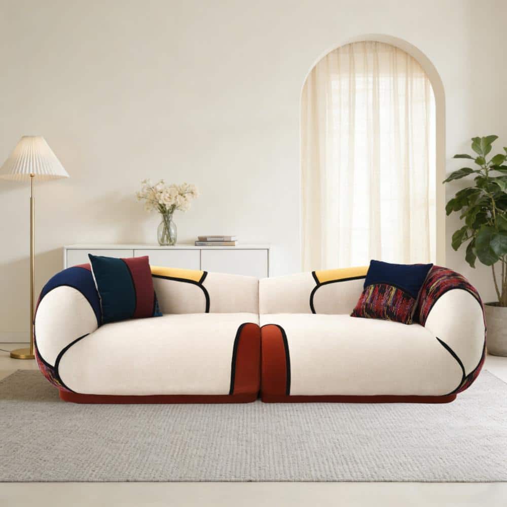 102-inch curved chenille sofa, modern 4-seat design with bohemian style pillows, no assembly require price history on PriceWatchPro