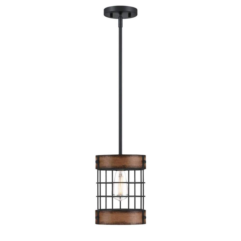 Langston Matte Black and Barnwood Cage Pendant Light