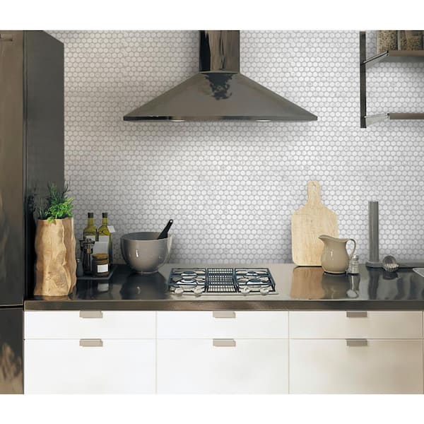 Apollo Tile Athens White 11-in x 12-in Honed Natural Stone Marble Penny Round Marble Look Floor and Wall Tile (4.83-sq. ft/ Carton)