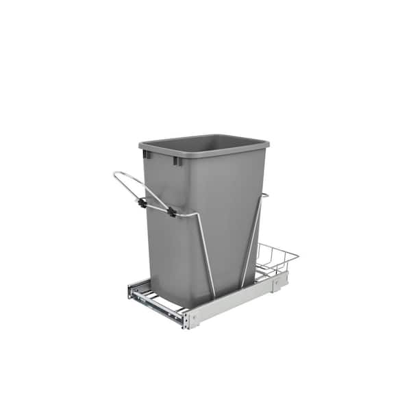 Rev-A-Shelf 19.25 in. H x 10.62 in. W x 22 in. D Single 35 Qt. Pull-Out Silver and Chrome Waste Container with Rear Basket