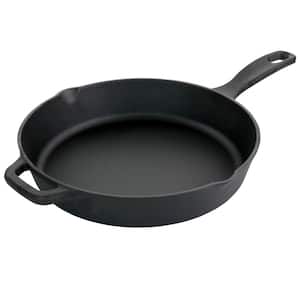 Castaway 12 in. Cast Iron Round Frying Pan with Dual Spouts