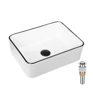 16 in. x 12 in. Rectangular Vessel Sink Bowl Modern Bathroom Above in White Porcelain Ceramic Vessel Sink