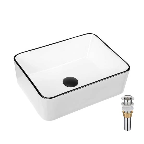 Logmey 16 in. x 12 in. Rectangular Vessel Sink Bowl Modern Bathroom Above in White Porcelain Ceramic Vessel Sink