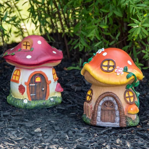 Northlight 6.25 in. Orange Mushroom House Outdoor Garden Statue