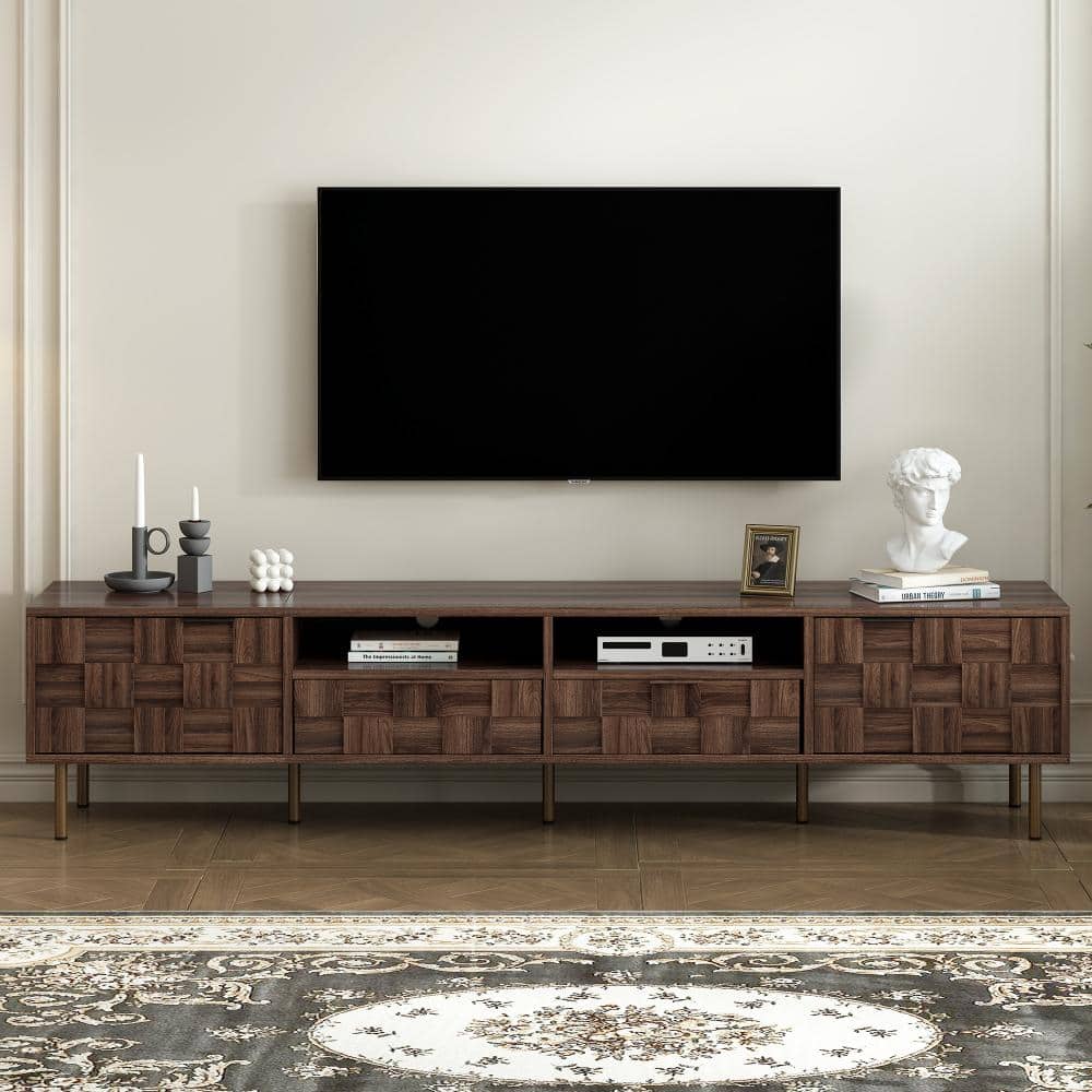 78.7 in. Dark Brown Mid‑Century TV Stand, 2 Drawers, Cabinets, Shelves, Cable Management (Max TV Size 85 in.)