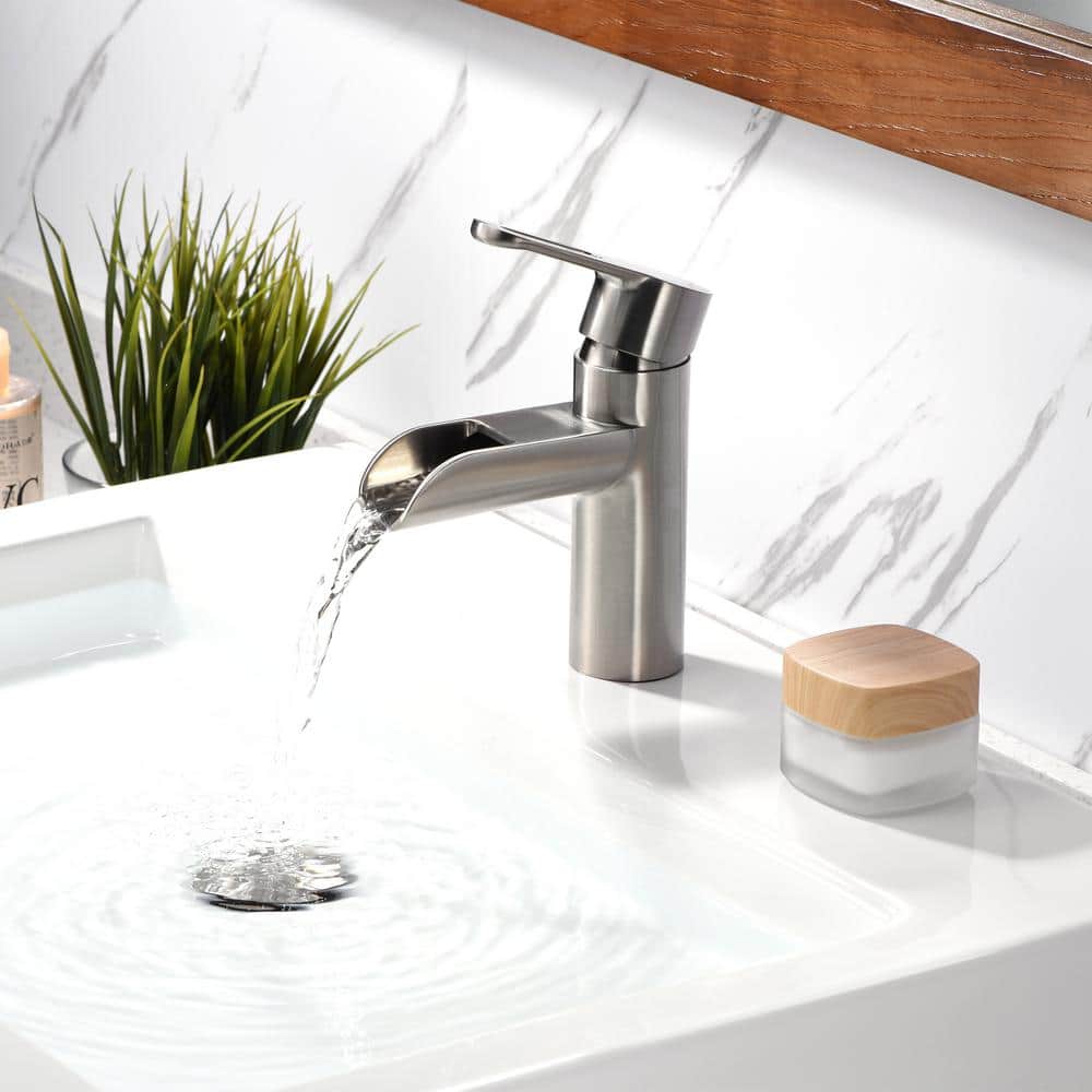 Brushed Nickel Modern Single Handle Waterfall Bathroom Faucet