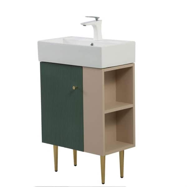 21.60 in. Single Sink Freestanding Green Bath Vanity with White Ceramic Top Assemble