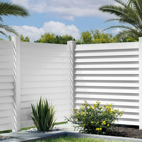 Louvered 6 in. x 6 in. White Vinyl New England Fence Post Top