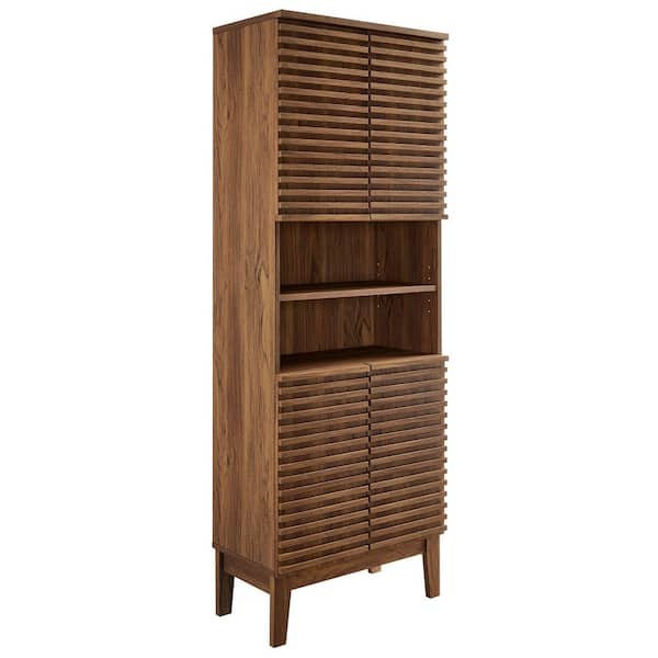 Render 23.4 in. W x 12.9 in. D x 63.4 in. H Brown MDF and Particleboard Freestanding Linen Cabinet in Walnut