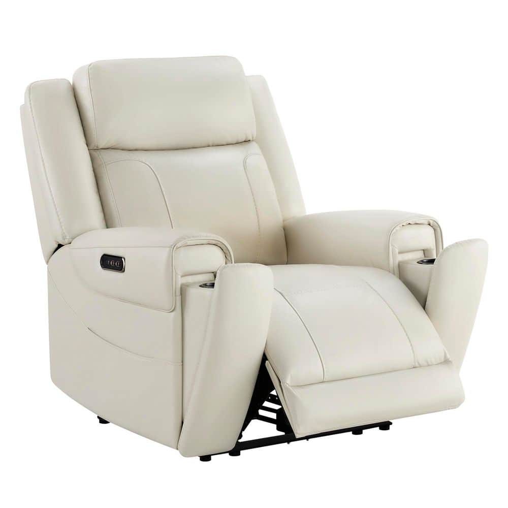 Rhea Dual Motors Cream Genuine Leather Wall Hugger Power Recliner with Cup Holders, Side Pockets, USB&Type-C Ports - thumbnail 2