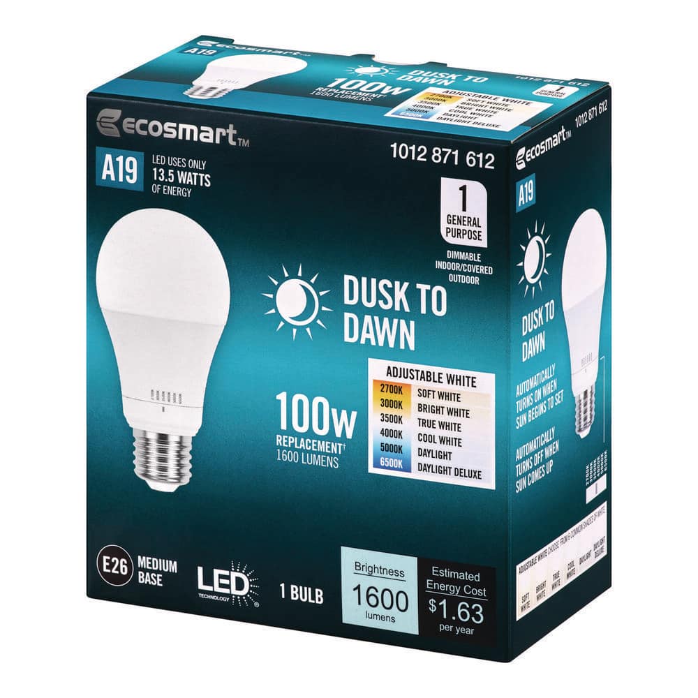 100-Watt Equivalent A19 Dimmable Dusk to Dawn LED Light Bulb with Selectable Color Temperature (1-Pack) price history on PriceWatchPro