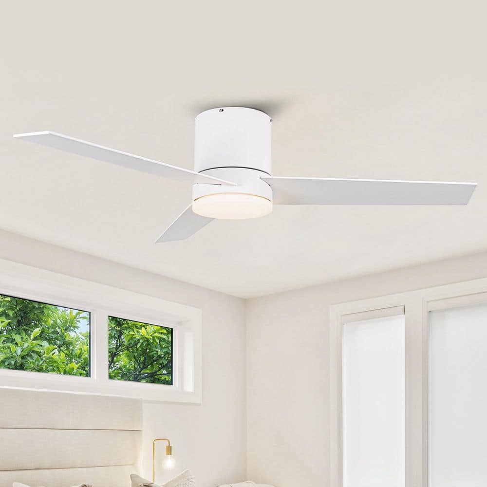 48 in. Indoor Integrated LED Matte White Flush Mount Ceiling Fan with Light and Remote Control price history on PriceWatchPro