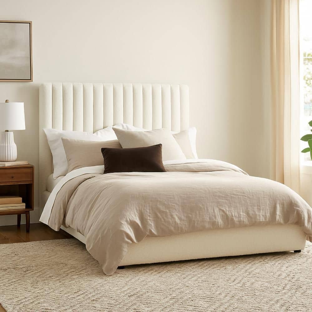 Rouk Beige Wood Frame King Panel Bed with Upholstered Headboard price history on PriceWatchPro