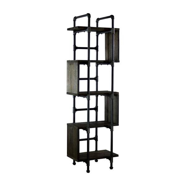 Furniture Pipeline New Age 69 in. Hammered Black/Aged Black Metal 5-shelf Standard Bookcase with Open Back