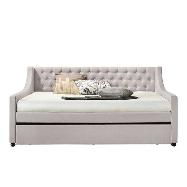 Lianna Beige Fog Fabric Full Daybed And, Full Daybed With Twin Trundle