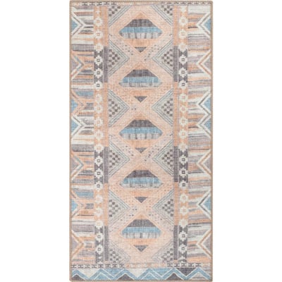 Flat Woven Carpet INA geometrically 2-Green or Pink Vintagewashable at 30 °