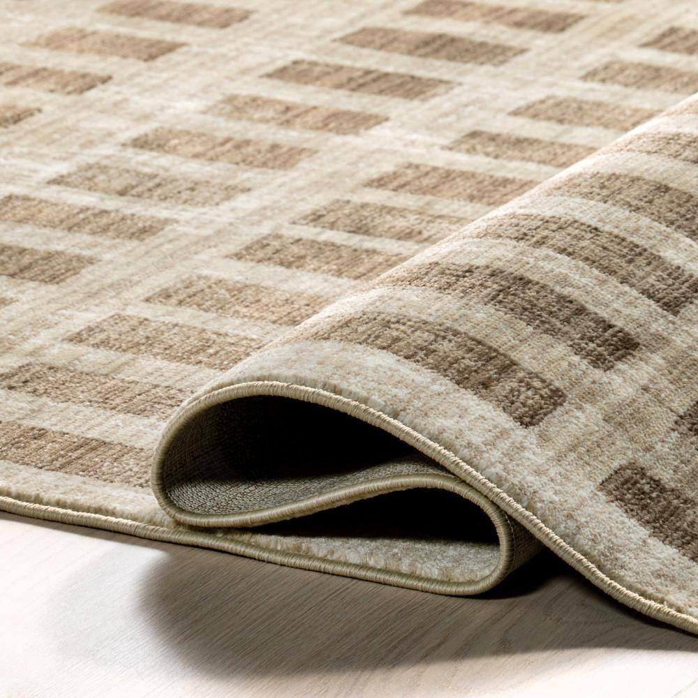Beige and Brown Synthetic Rectangular Area Rug, 5x8