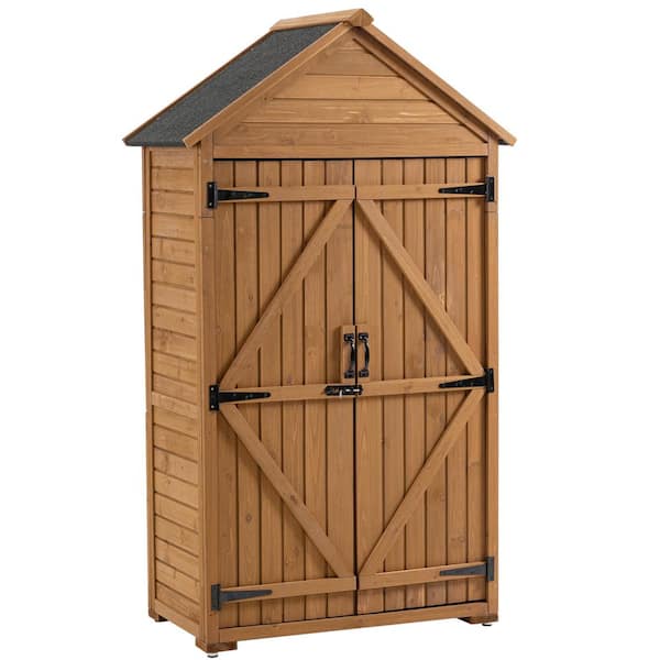 Sudzendf 39.56 in. W x 22.04 in. D x 68.89 in. H Brown Wood Outdoor Storage Cabinet with Shelves and Latch