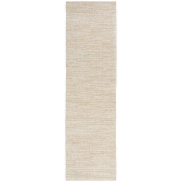 Essentials 2 ft. x 10 ft. Ivory Beige Kitchen Runner Solid Indoor/Outdoor Rug