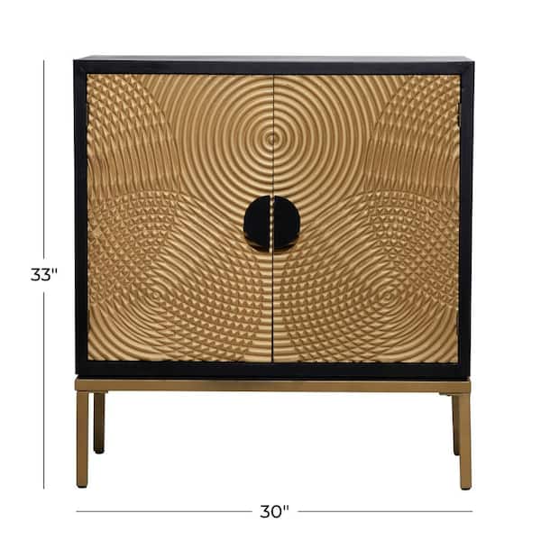 Bronze Wood Relief Ripple Design 1 Shelf and 2 Door Cabinet with Crescent Moon Handles