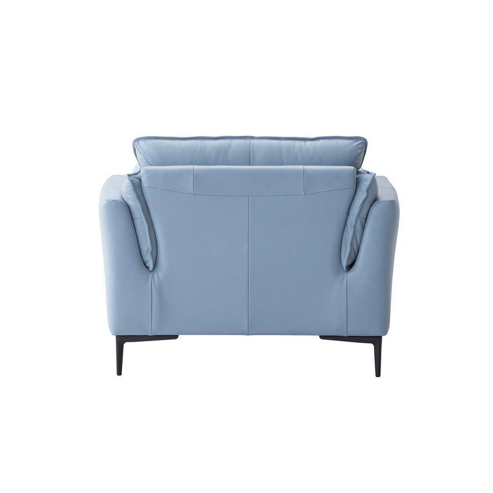 Light Blue Leather and Black Wood Accent Chair