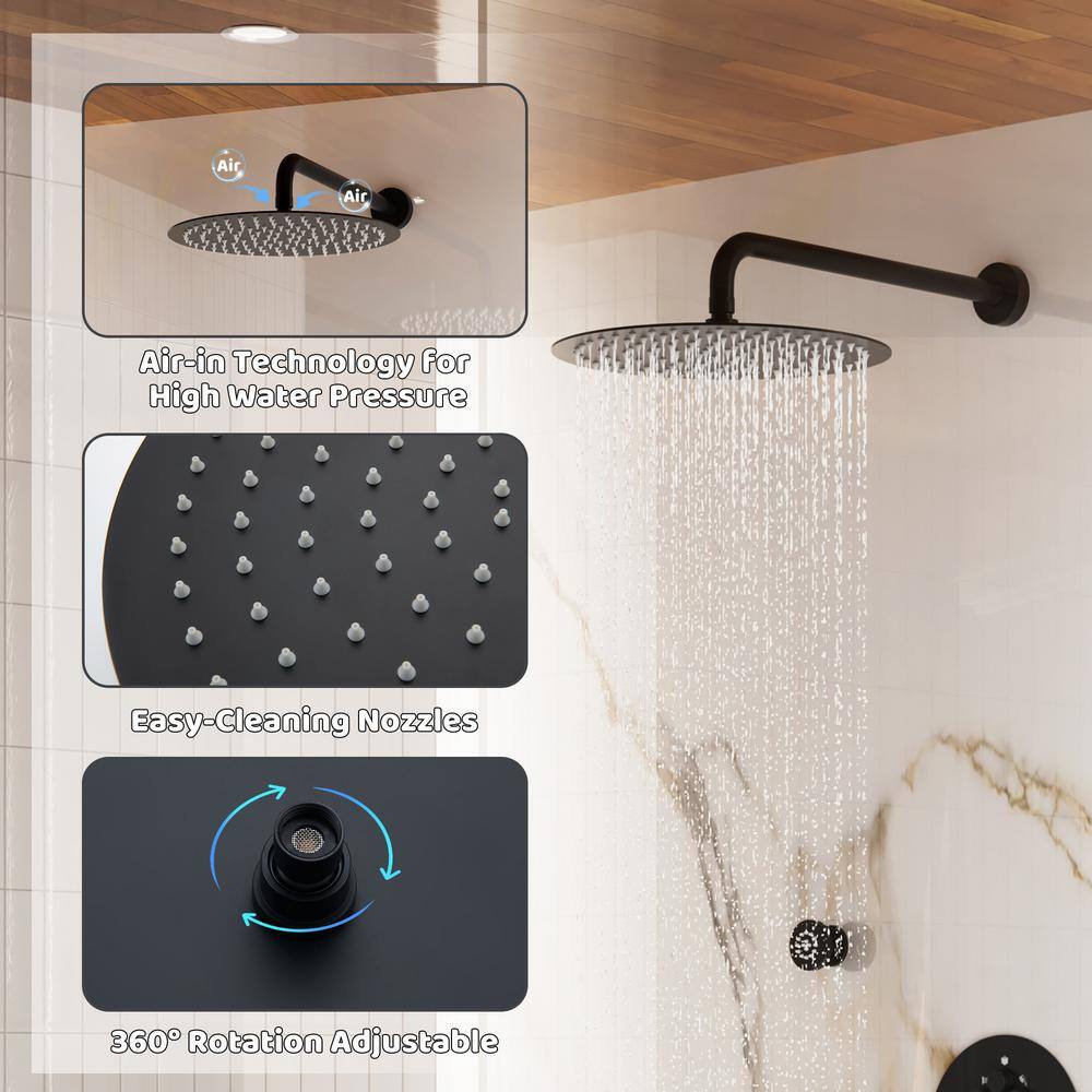 Large Matte Black Dual Rainfall Shower System with 6 Body Jets