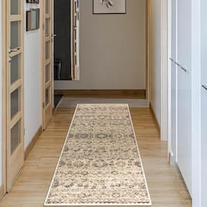 Fawn Beige 2 ft. 7 in. x 8 ft. Floral Abstract Polypropylene Runner Rug
