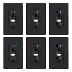 15 AMP 125V Duplex Tamper Resistant Self-Test GFCI Outlet with Night Light w/Screwless Wall Plate UL Listed BLK (6-Pack)