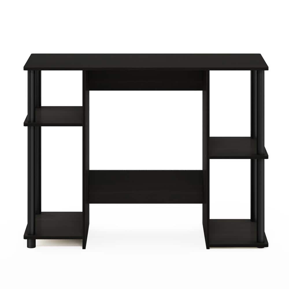 Espresso Compact Wood Computer Desk with Storage Shelves