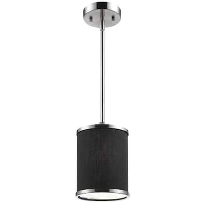 Medford Collection 1-Light Satin Nickel Hanging Lamp with Black Fabric Shade