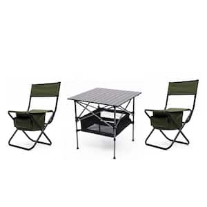Folding Outdoor Table and Chair Set for Indoor, Outdoor Camping, Picnic, Beach, Backyard, Black/Green (Set of 3)