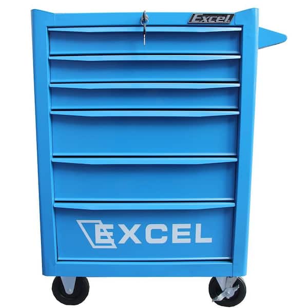 Excel 25.8 in. W x 17.7 in. D x 37 in. H 6-Drawer Steel Roller Cabinet Tool Chest in Blue