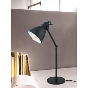 Priddy 6.18 in. W x 17 in. H 1-Light Black Desk Lamp with Black/White Metal Shade and Adjustable Lamp Head