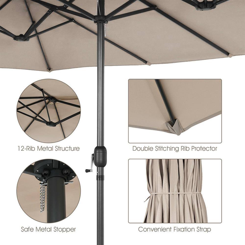 Beige 15FT Double-Sided Patio Umbrella with Metal Pole