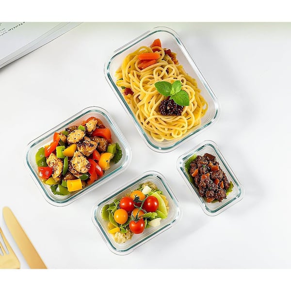 8-Pack Borosilicate Glass Food Storage Containers with Lids, Airtight and Leak Proof, Oven, Freezer, 5-35 oz.