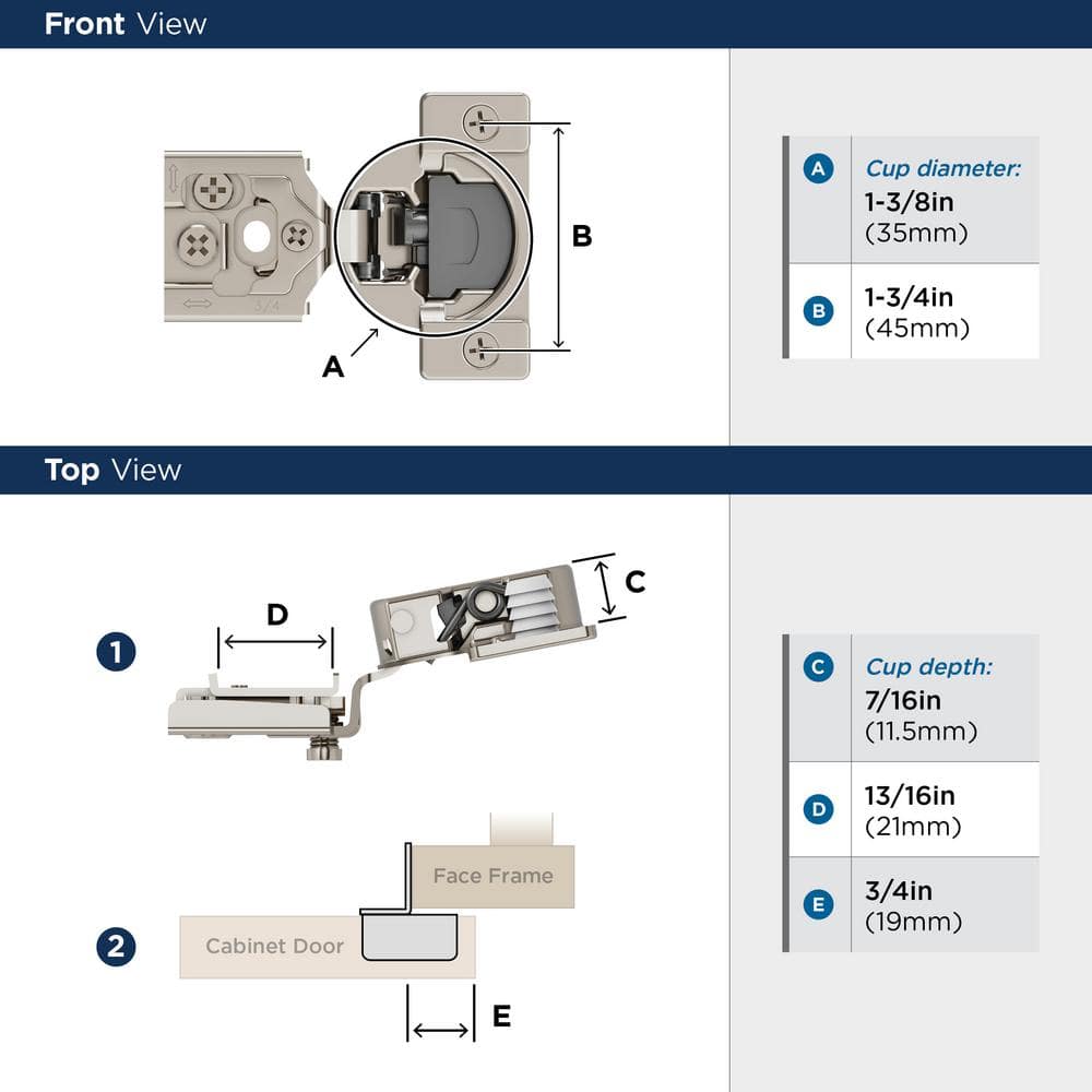 Nickel 3/4 inch Overlay Soft Close Concealed Cabinet Hinge