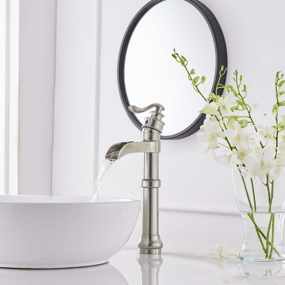 Brushed Nickel Single Handle Waterfall Vessel Sink Faucet