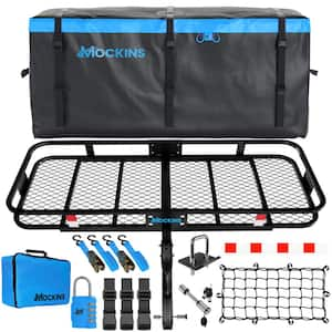 500 lbs. Capacity XL Hitch Mount Cargo Carrier Set - Folding Shank and 2 in. Raise, Cargo Bag, Net, Straps, Locks - Blue