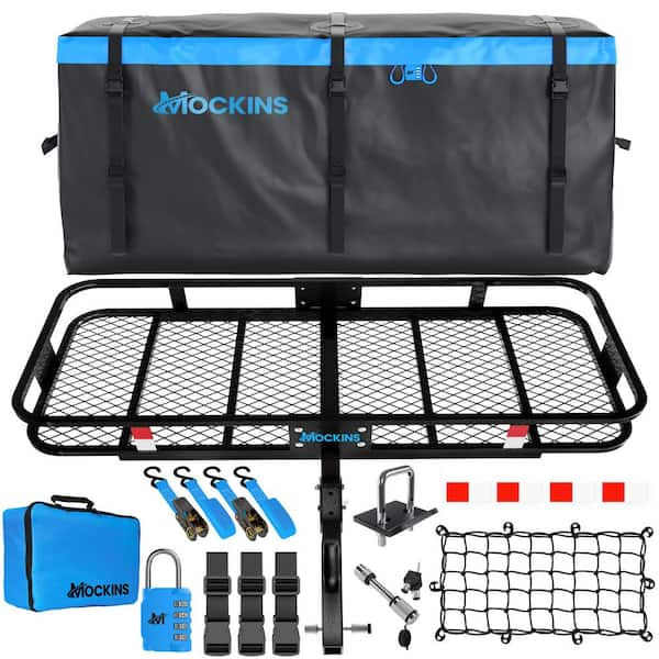 Mockins 500 lbs. Capacity XL Hitch Mount Cargo Carrier Set Folding Shank and 2 in. Raise Cargo Bag Net Straps Locks Blue MA 77 The Home Depot