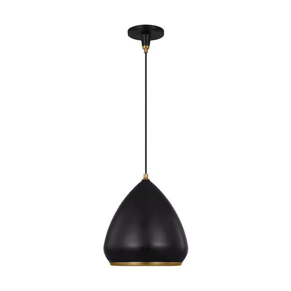 Generation Lighting Clasica 13 in. W x 14.5 in. H 1-Light Aged Iron Medium Pendant Light with Steel Shade, No Bulbs Included