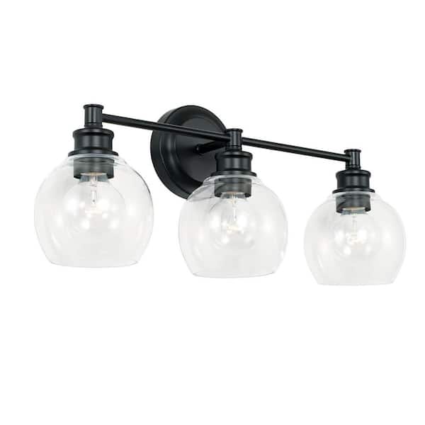 Capital Lighting Fixture Company Mid Century 23.5 in. W x 10 in. H x 7 in. E 3-Light Matte Black Vanity Light with Clear Glass